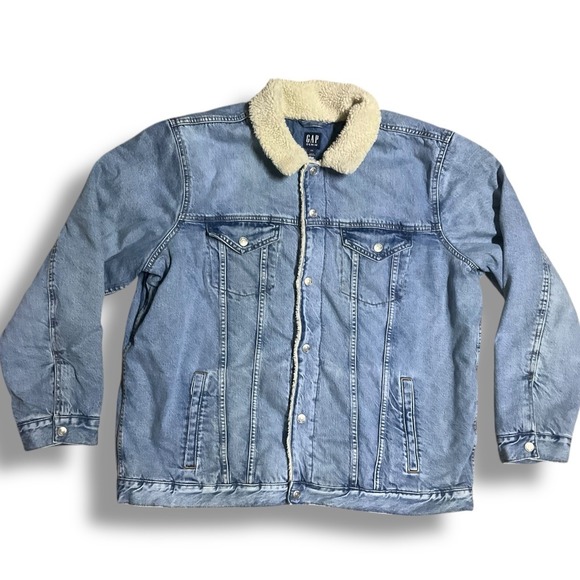 GAP Other - GAP Denim Mens XXL Light Wash Sherpa Lined Trucker Jacket Blue Jean Coat XXL